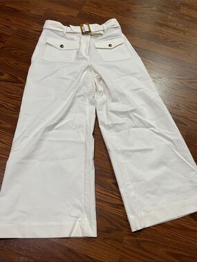 LOFT White Wide-Leg ankle Pants with Belt NWT size 4
